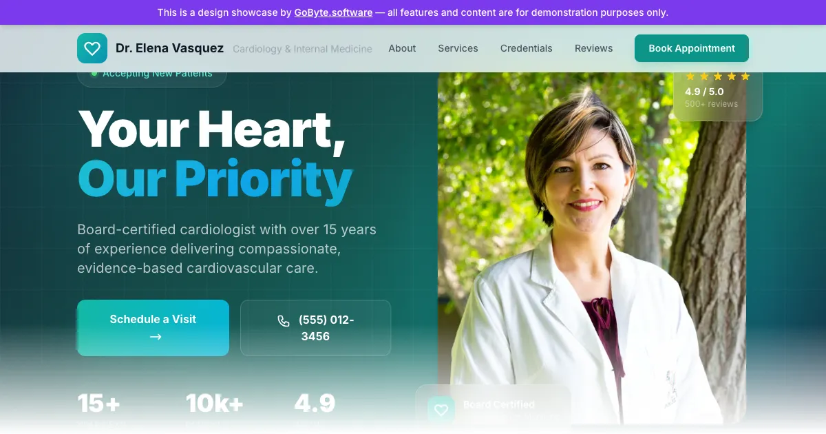 Cardiology practice website example built by GoByte.software